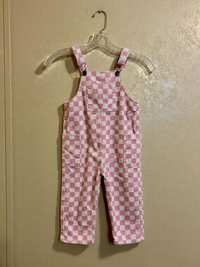 Little Trouble Pink Checkered Corduroy Overalls sz 3T